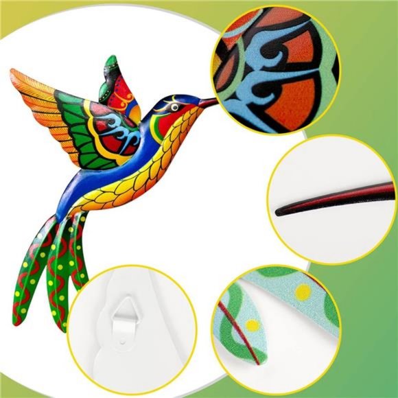 4 Pack Metal Hummingbird Wall Art Decor Metal Colorful Birds 3D Hanging Decor - Picture 3 of 8